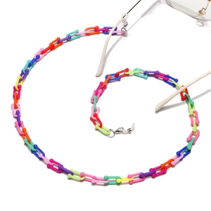 Rainbow resin acrylic glasses chain with non-slip silicone loops and metal lobster clasps