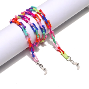 Colorful resin acrylic eyeglass chain with U-shaped links and anti-slip silicone loops