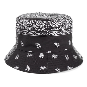 Retro paisley print reversible cotton bucket hat for women in black and white pattern