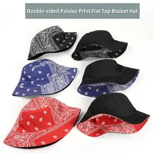 Reversible bucket hat with paisley pattern and solid black interior for women
