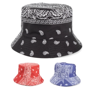 Paisley Print Reversible Bucket Hat Cotton Polyester Retro Bandana Sun Protection Streetwear Foldable Outdoor For Unisex
