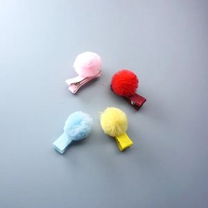 Barrettes à cheveux colorées pour filles avec pompons en tulle et clips en métal gainés de tissu