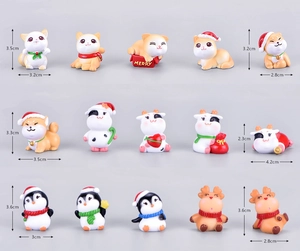 Size chart showing dimensions for various Christmas animal figurines in resin material
