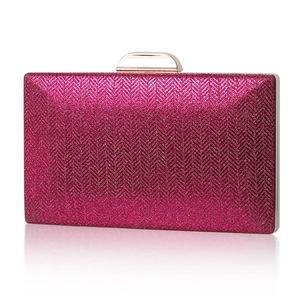 Pink glitter evening clutch bag with chevron pattern and golden metallic clasp