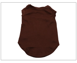 Close-up of dark brown cotton pet vest with breathable fabric texture shown laid flat