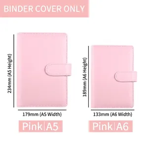 Pink PU leather binder notebook in A5 and A6 sizes with a secure magnetic closure