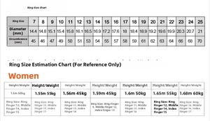 Comprehensive ring size guide showing diameter and circumference for square stone rings