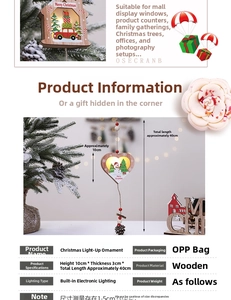 Detailed dimensions of wooden LED Christmas ornament with Santa and tree motifs