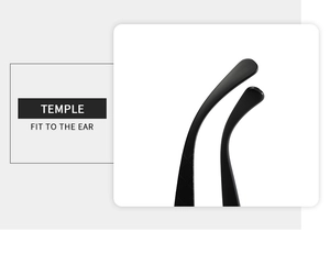 Detail of black sunglasses temple featuring elegant quilted texture and ergonomic ear fit