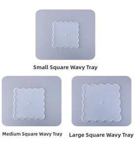 Moules en silicone carrés ondulés pour plateaux en résine DIY, tailles petit, moyen et grand