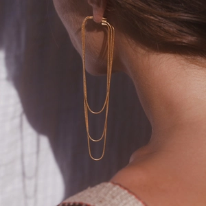 Triple Layered Snake Chain Tassel Drop Earrings For Women Elegant Long Fringe Copper Gold Plated Minimalist Style Jewelry