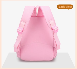 Back view of pink school backpack featuring breathable mesh straps and adjustable buckles
