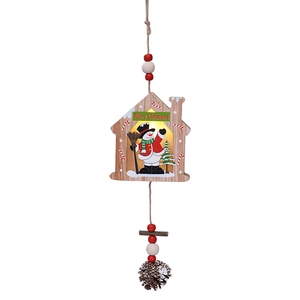 Lighted wooden Christmas house ornament with pine cones and Merry Christmas sign