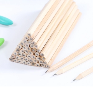 Macro shot of sharp hexagon natural wood HB pencils stacked neatly for school drawing