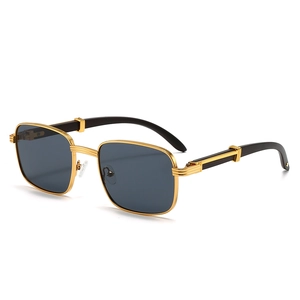 Retro Square Sunglasses Metal Frame UV Protection Gradient Lenses Wood Grain Texture Business Fashion Luxury Eyewear