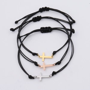 Bracelet Pendentif Croix Minimaliste Acier Inoxydable Corde Tressée Réglable Bijoux Religieux Mode Cadeau