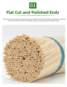 Macro detail of polished bamboo skewers with smooth flat ends for BBQ and food use