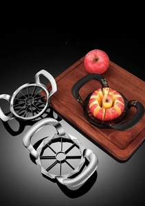 Zinc alloy apple slicer corer set in black and silver finishes with 8 and 12 blade options