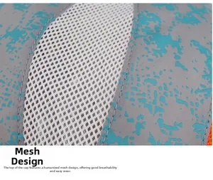 Close-up of children's quick-dry outdoor cap featuring breathable mesh and grey splatter pattern
