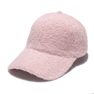 Pink lamb wool baseball cap for women with soft plush texture and minimalist design