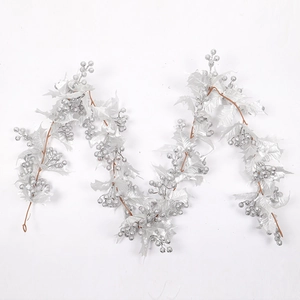 Silver artificial Christmas berry garland with shimmering glitter for home holiday decor