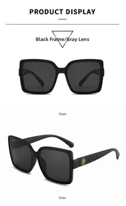 Detailed side view of square sunglasses featuring quilted texture and gold metal logo