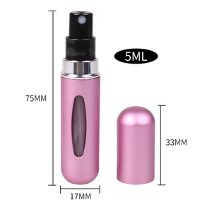 5ml pink portable perfume spray bottle showing detailed dimensions of 75mm and 17mm