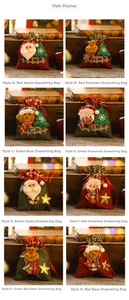 Detailed collection of eight Christmas drawstring bags with 3D Santa and Reindeer designs