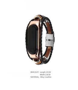 Retro leather strap for Xiaomi Band with vintage silver-finish alloy frame and woven cord