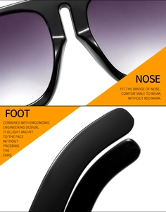 Detail of ergonomic temple tips and integrated nose pads on oversized sunglasses