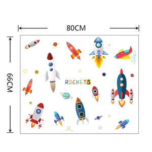 Detailliertes Maßlayout für 80x66cm Cartoon-Raketen-Wandaufkleber für Kinderzimmer