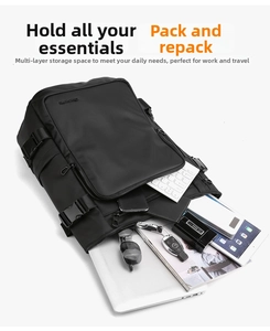 Internal view of multifunctional business backpack showing spacious storage compartments