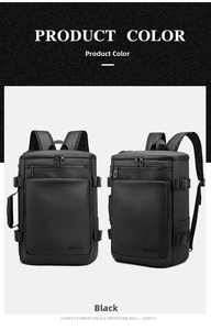 Macro detail of black waterproof business backpack showing dual-carry handles and texture