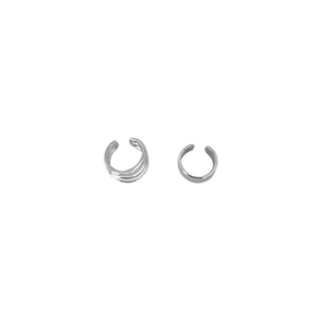 Minimalist silver multi-layered ear cuff set featuring two stackable geometric metal clips
