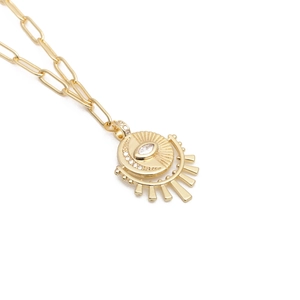 Hip Hop gold evil eye necklace with chunky chain and micro-paved zircon stone