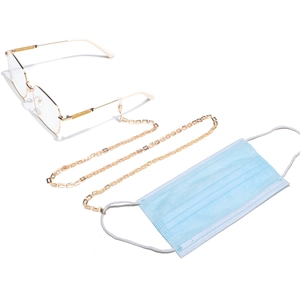 Gold plated handmade rectangular metal chain for glasses and masks on white background