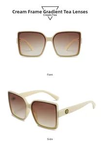 Detail of beige square sunglasses with gradient brown lenses and quilted temples