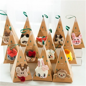Christmas coral fleece sock gift set with 12 animal designs in triangular boxes