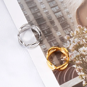 Polished gold and silver stainless steel rings with hollow oval chain link design