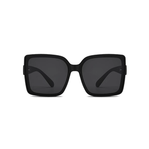 Classic oversized square sunglasses in matte black with dark grey lenses on white background