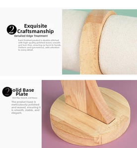 Detail of solid wood jewelry stand featuring fine stitching and polished stable base