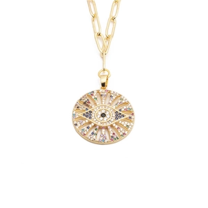 Collier hip hop doré avec pendentif œil maléfique serti de zircons et pierres colorées