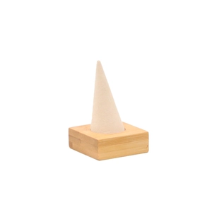 Bamboo wood and microfiber ring display stand with a conical incense burner holder