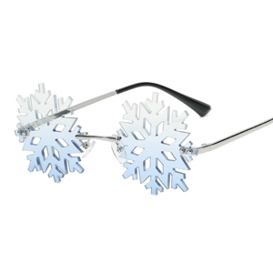 Snowflake Sunglasses Rimless Metal Frame UV400 Hexagonal Lens Christmas Party Trendy Novelty Fashion Accessories Women