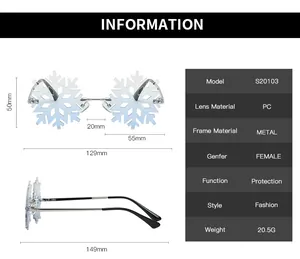 Detailed dimension chart of snowflake sunglasses showing frame width and lens size
