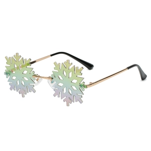 Fashion snowflake shaped rimless sunglasses with colorful lenses and gold metal temples