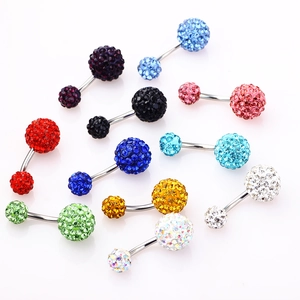 Collection of vibrant sparkling rhinestone navel rings in 11 colors with curved barbells
