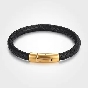 Braided Leather Bracelet For Men With Stainless Steel Clasp Minimalist Punk Fashion Hand Jewelry
