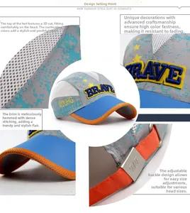 Detail of adjustable orange strap and MF metal buckle on children's quick-dry mesh cap