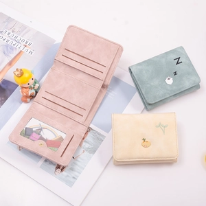 Minimalist three-fold frosted leather women's wallet in pink, blue and beige colors
